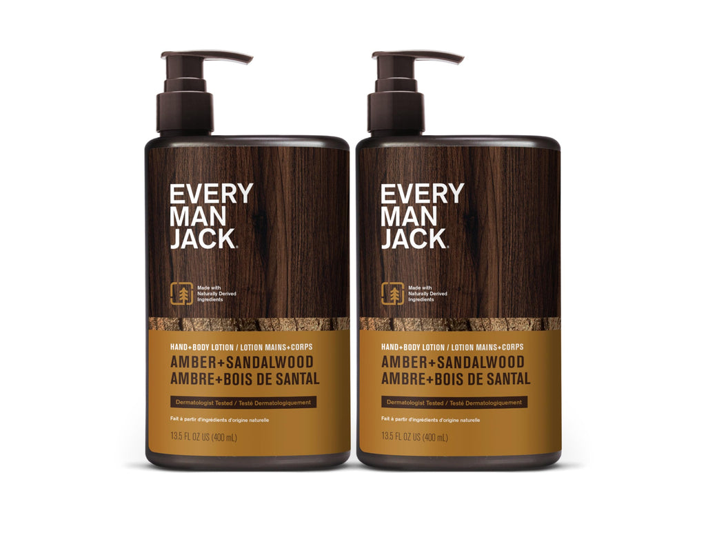 Every Man Jack Amber Sandalwood Lotion – Hypoallergenic, 13.5oz (2 Bottles)