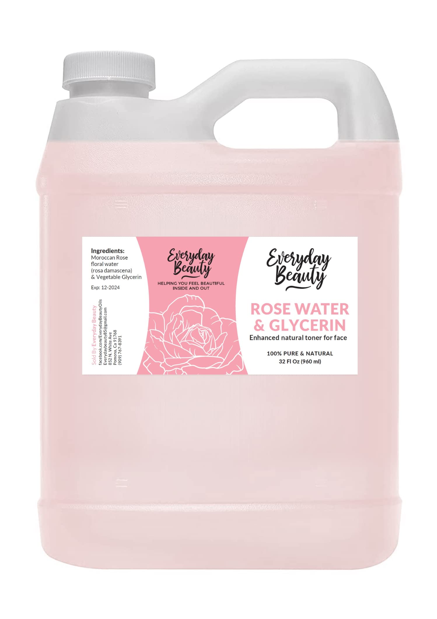 Everyday Beauty Rose Water & Glycerin Toner — 32oz Bulk, Alcohol-Free, Vegan