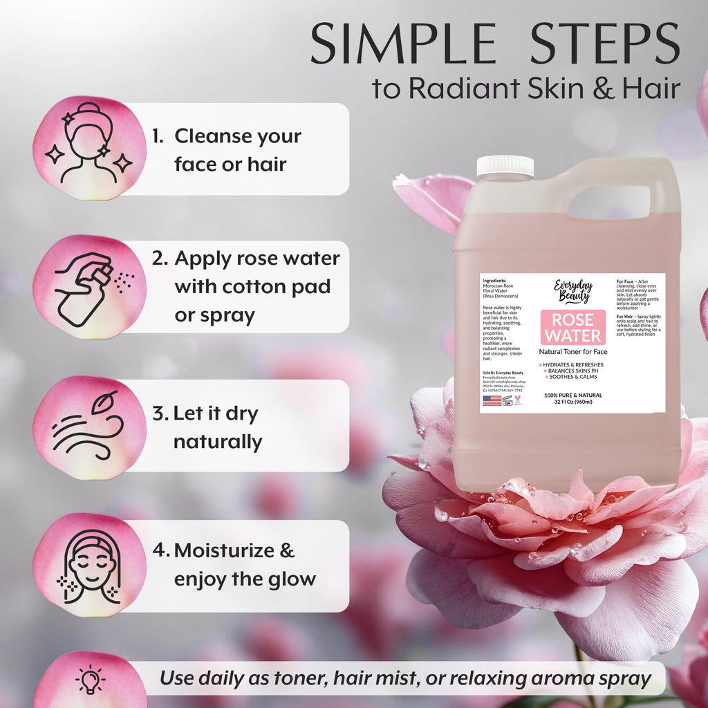 Rose Water Facial Toner | 32oz Bulk, Alcohol-Free, Vegan & All Natural | Everyday Beauty