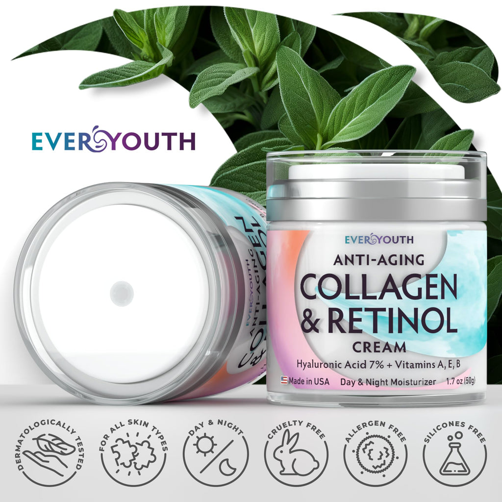 Everyouth Collagen Cream for Face, Neck & Decollete – Anti-Aging Moisturizer with Hyaluronic Acid, Made in USA