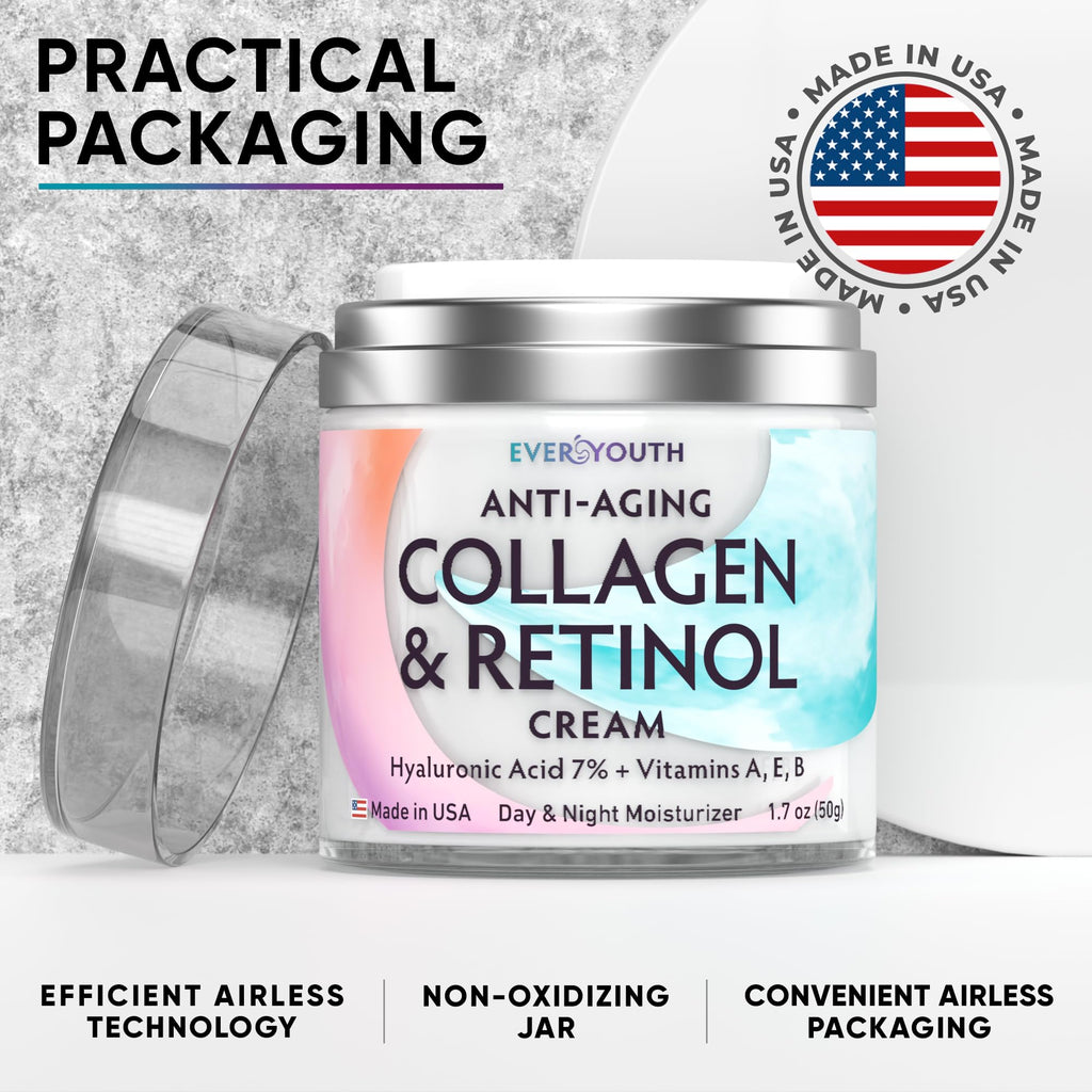Everyouth Collagen Cream for Face, Neck & Decollete – Anti-Aging Moisturizer with Hyaluronic Acid, Made in USA