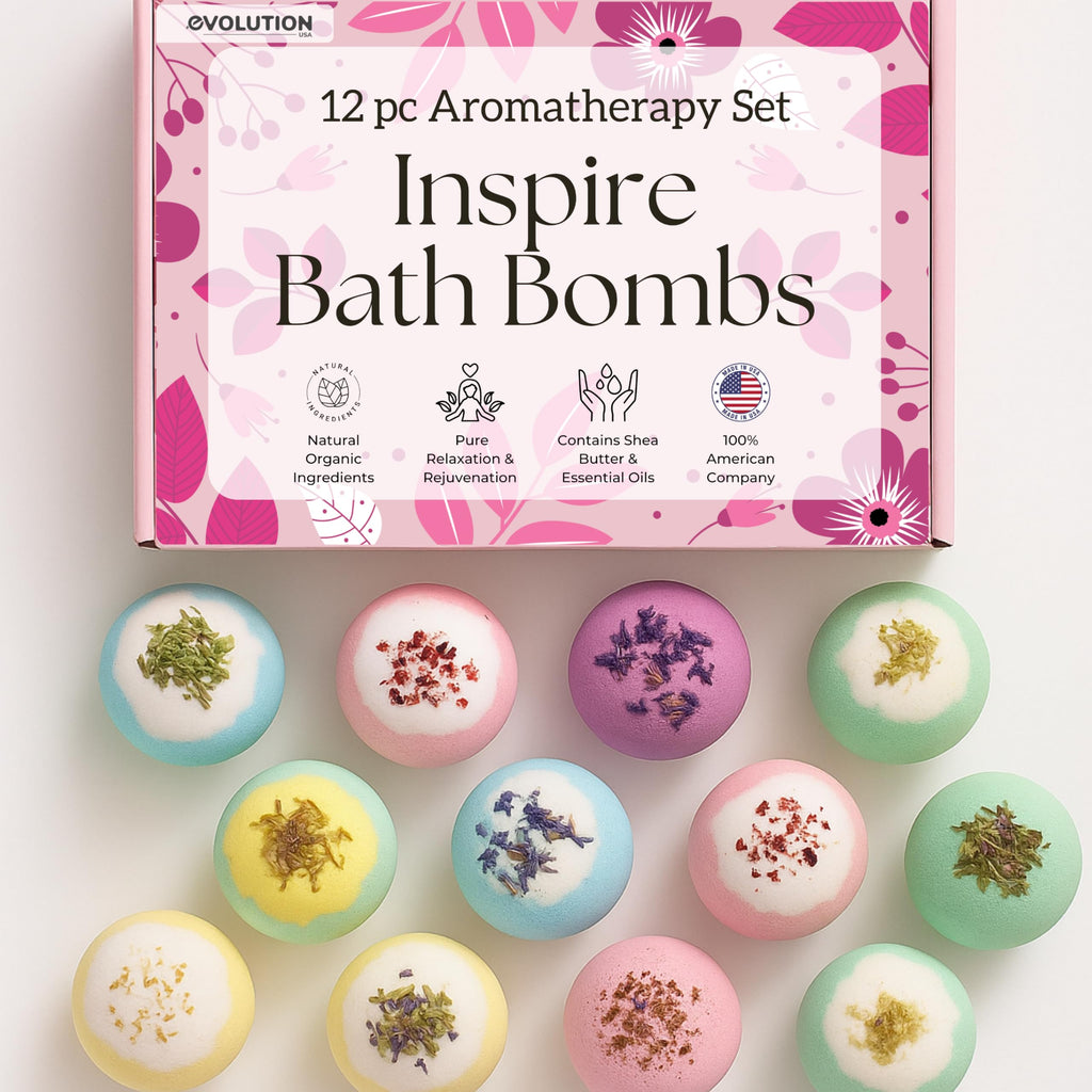 EvolutionUSA Inspire Bath Bombs – 12 Flower-Topped Fizzers for Women & Girls | Organic & Cruelty-Free