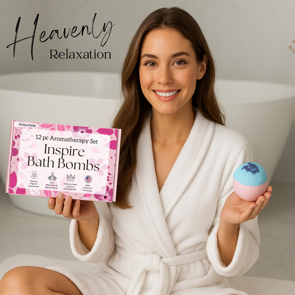 EvolutionUSA Inspire Bath Bombs – 12 Flower-Topped Fizzers for Women & Girls | Organic & Cruelty-Free