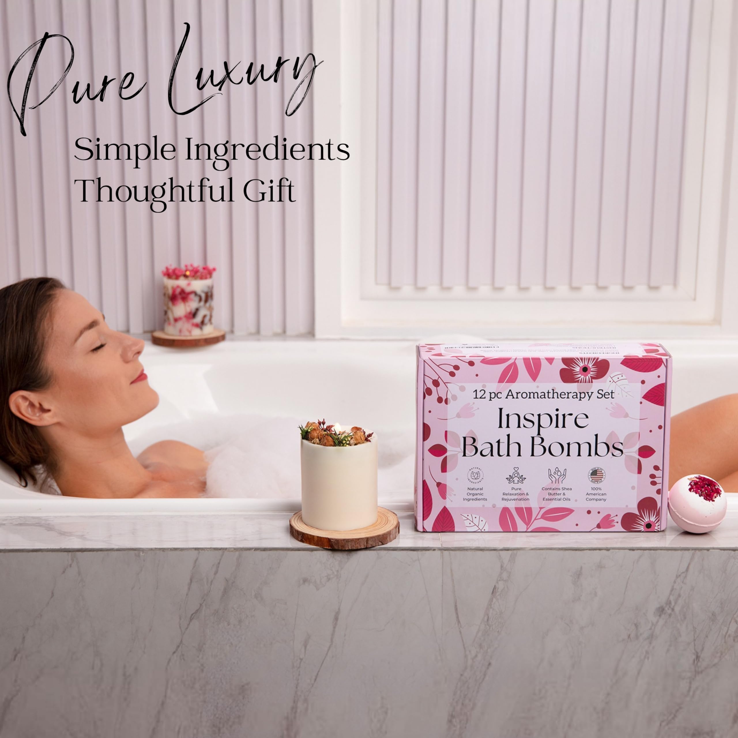EvolutionUSA Inspire Bath Bombs – 12 Flower-Topped Fizzers for Women & Girls | Organic & Cruelty-Free