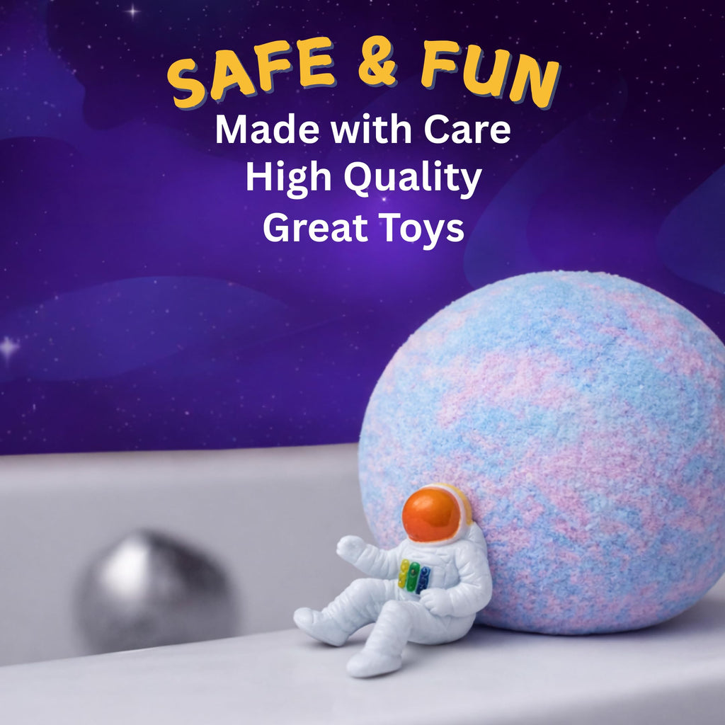 EvolutionUSA Space Bath Bombs for Kids – 6 Planet Bombs with Toys Inside, Organic & Kid-Safe