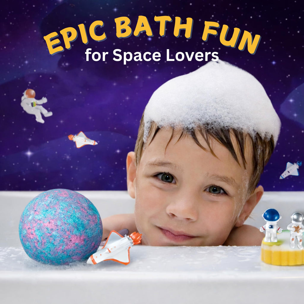 EvolutionUSA Space Bath Bombs for Kids – 6 Planet Bombs with Toys Inside, Organic & Kid-Safe