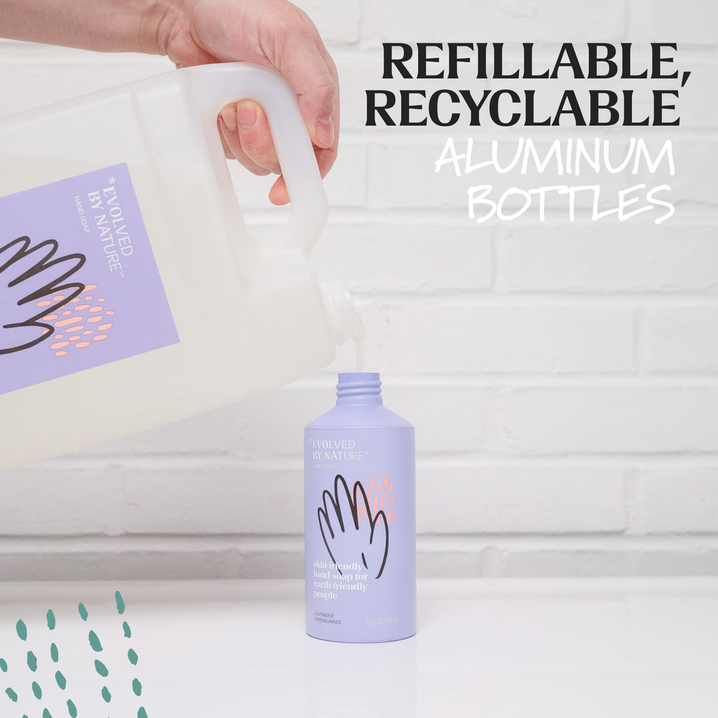 EVOLVED BY NATURE Liquid Hand Soap Refill – 128 Oz, Lavender Lemongrass, Biodegradable Formula
