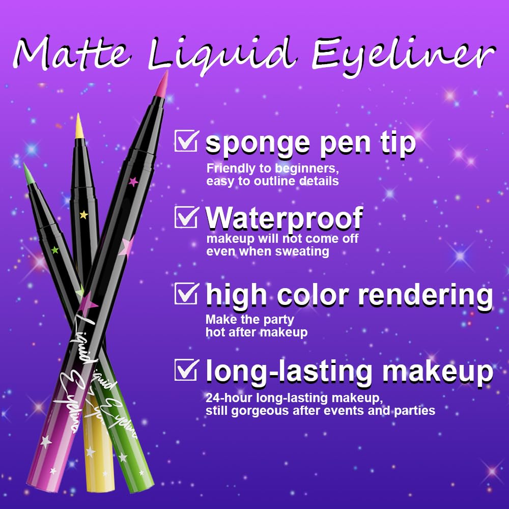evpct 6Pcs Matte Liquid Eyeliner Set – Waterproof, Smudge-Proof, Quick-Dry, 6 Colors for Eyes, Face & Body