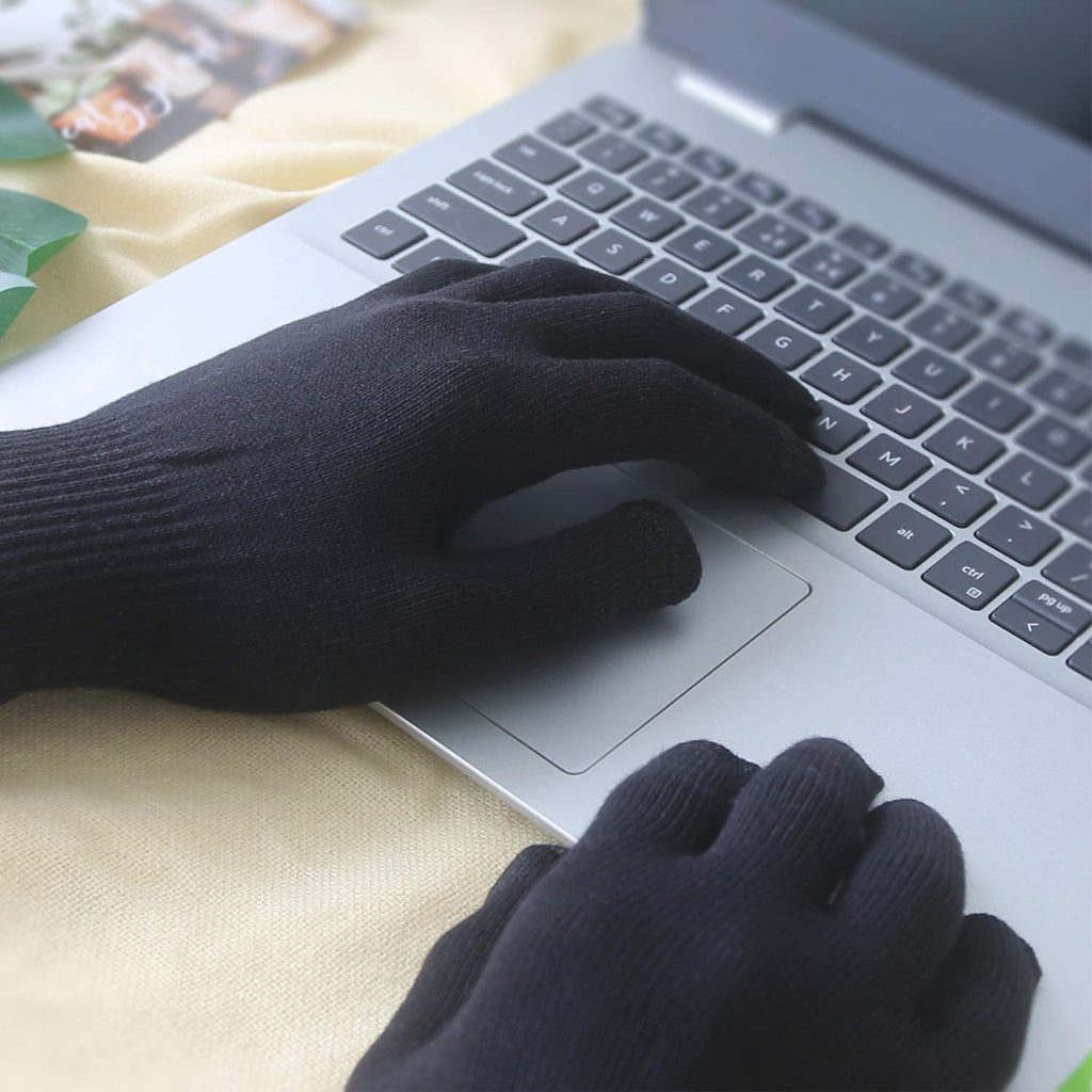 Evridwear Men Moisturizing Cotton Gloves with Touchscreen Fingertips – Overnight Hand Care, 6 Pairs, XS, Black