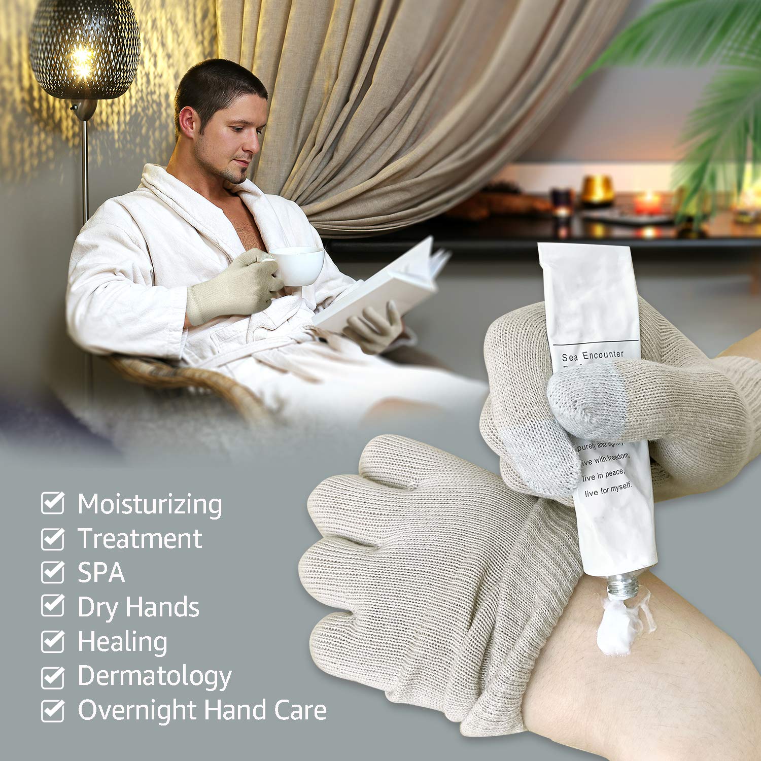 Evridwear Unisex Moisturizing Cotton Gloves with Touchscreen Tips - 6 Pairs, S/M, Beige