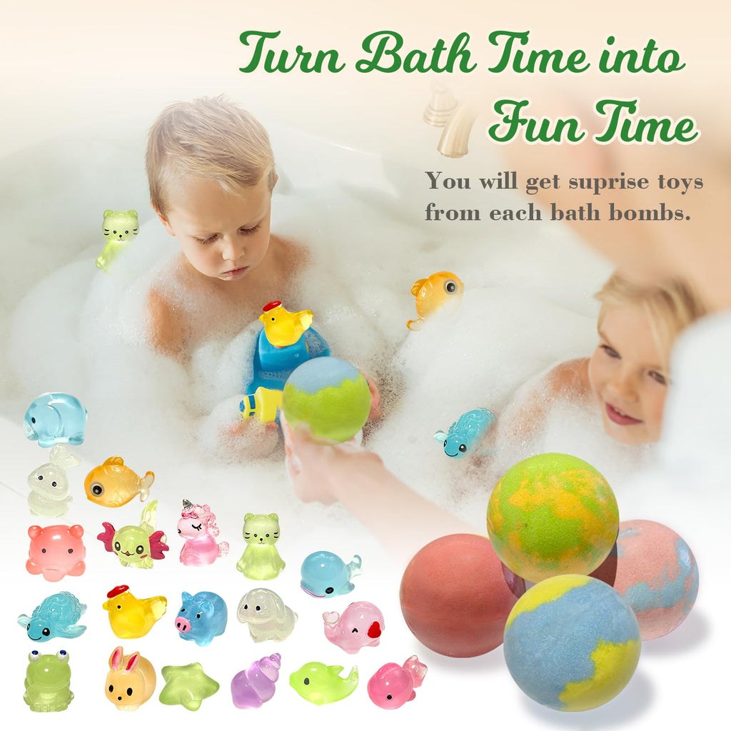 Excalla 20-Pack Kids Bath Bombs with Surprise Toys — Glow-in-the-Dark Fun