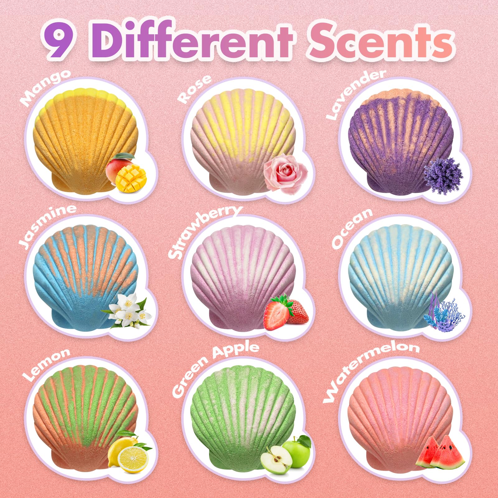 Excalla Mermaid Bath Bombs with Jewelry Inside – 9 Scents Kids Gift Set