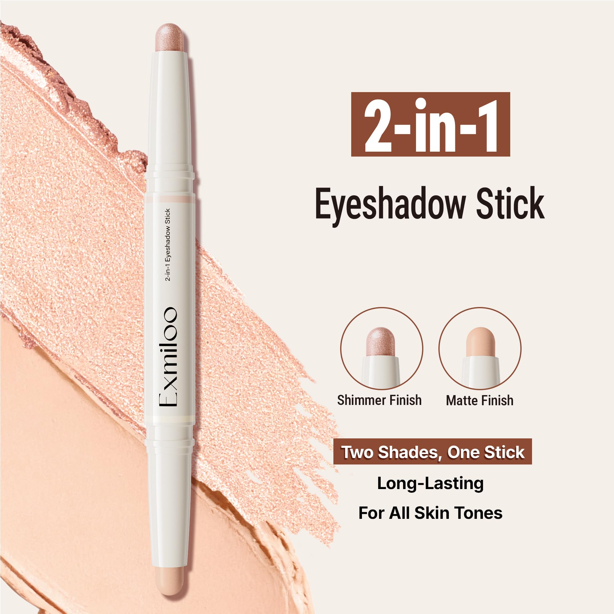 exmiloo Eyeshadow Stick – Dual-Ended Matte & Shimmer Cream for Easy Eye Looks (Sunrise Latte)