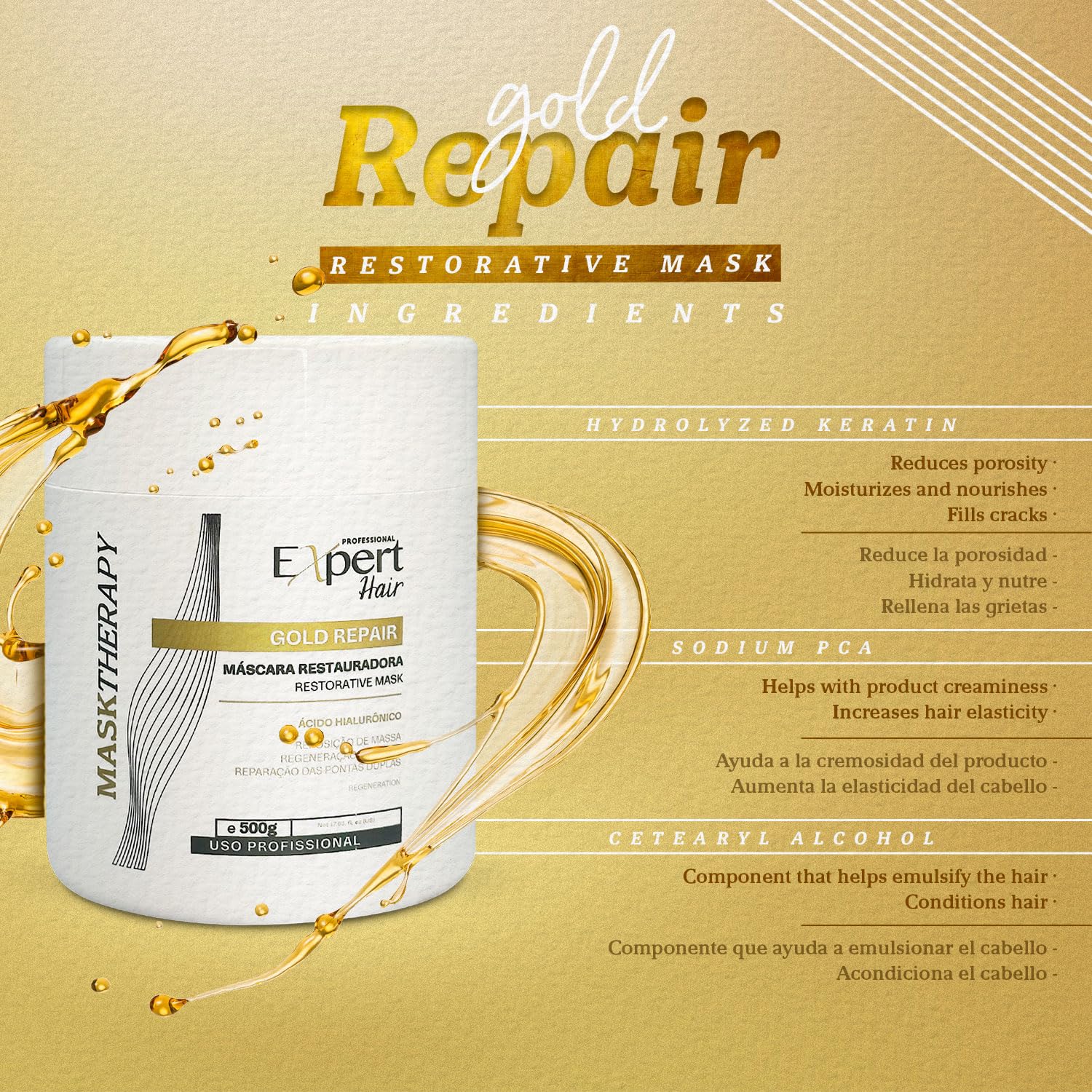 Expert Hair Gold Restorative Hyaluronic Acid Mask — Repair Damaged Hair & Frizz