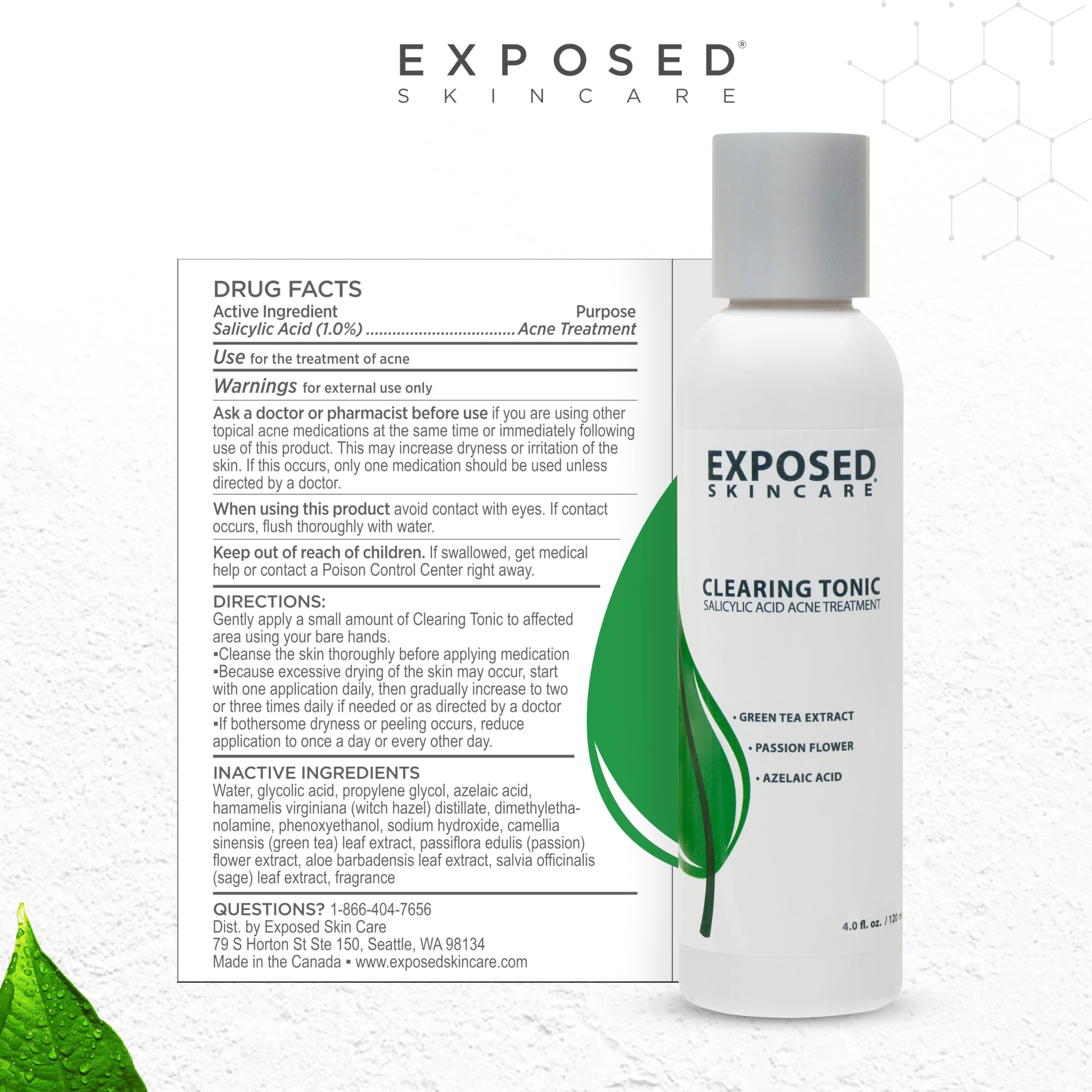 Exposed Skin Care Clearing Tonic – 1% Salicylic Acid & Witch Hazel, Acne Toner
