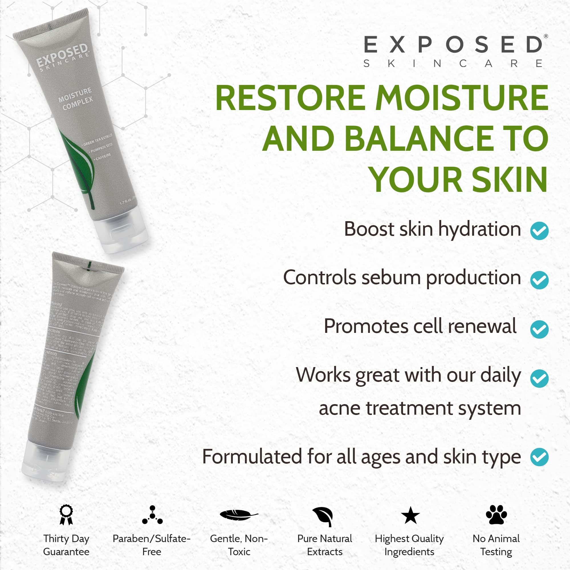 Exposed Skin Care Moisture Complex: Oil-Free Daily Face Moisturizer for Oily, Acne-Prone Skin