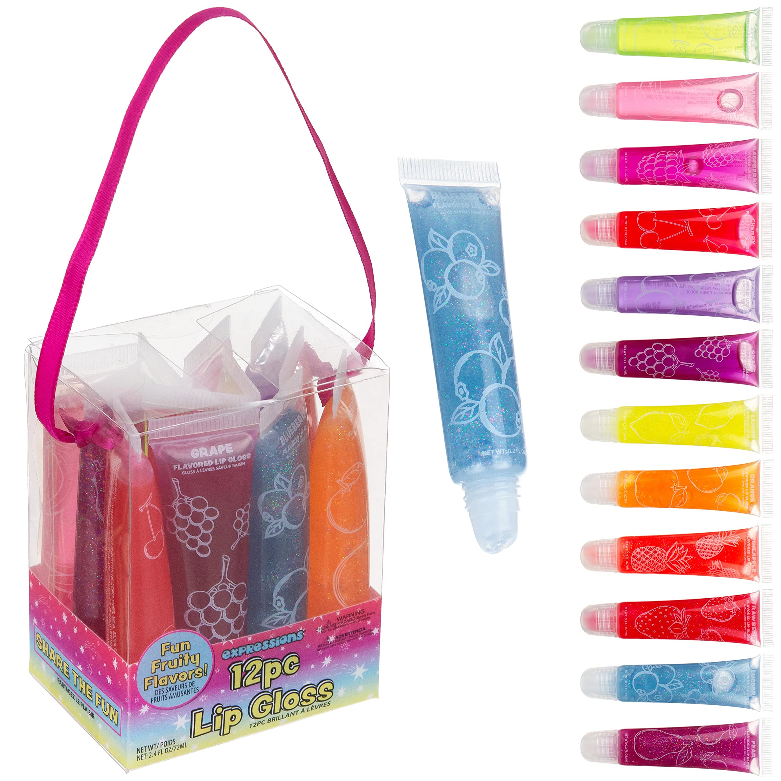 EXPRESSIONS 12-Pack Flavored Lip Gloss Set – Non-Toxic, Kid-Safe Squeeze Tubes