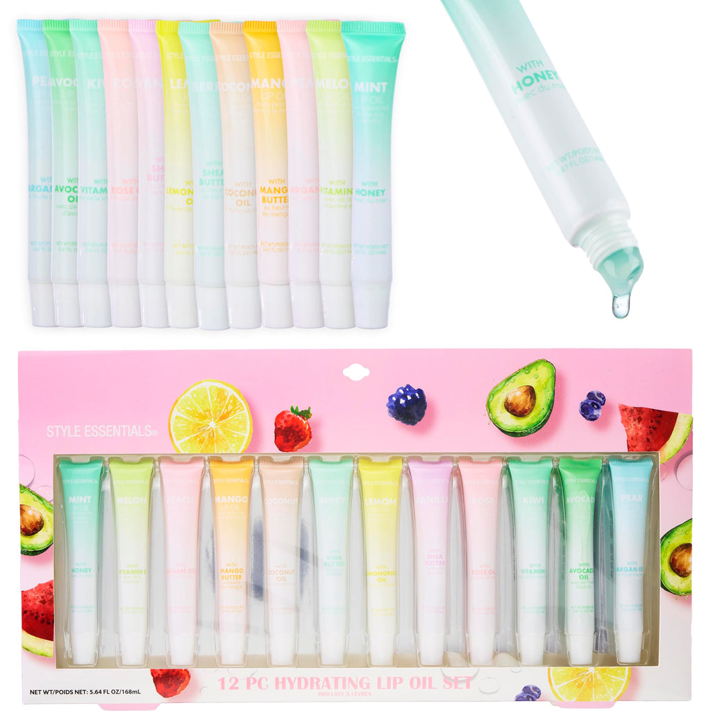 EXPRESSIONS 12pc Lip Oil Set – Flavored Hydrating Lip Oils with Squeeze Tube