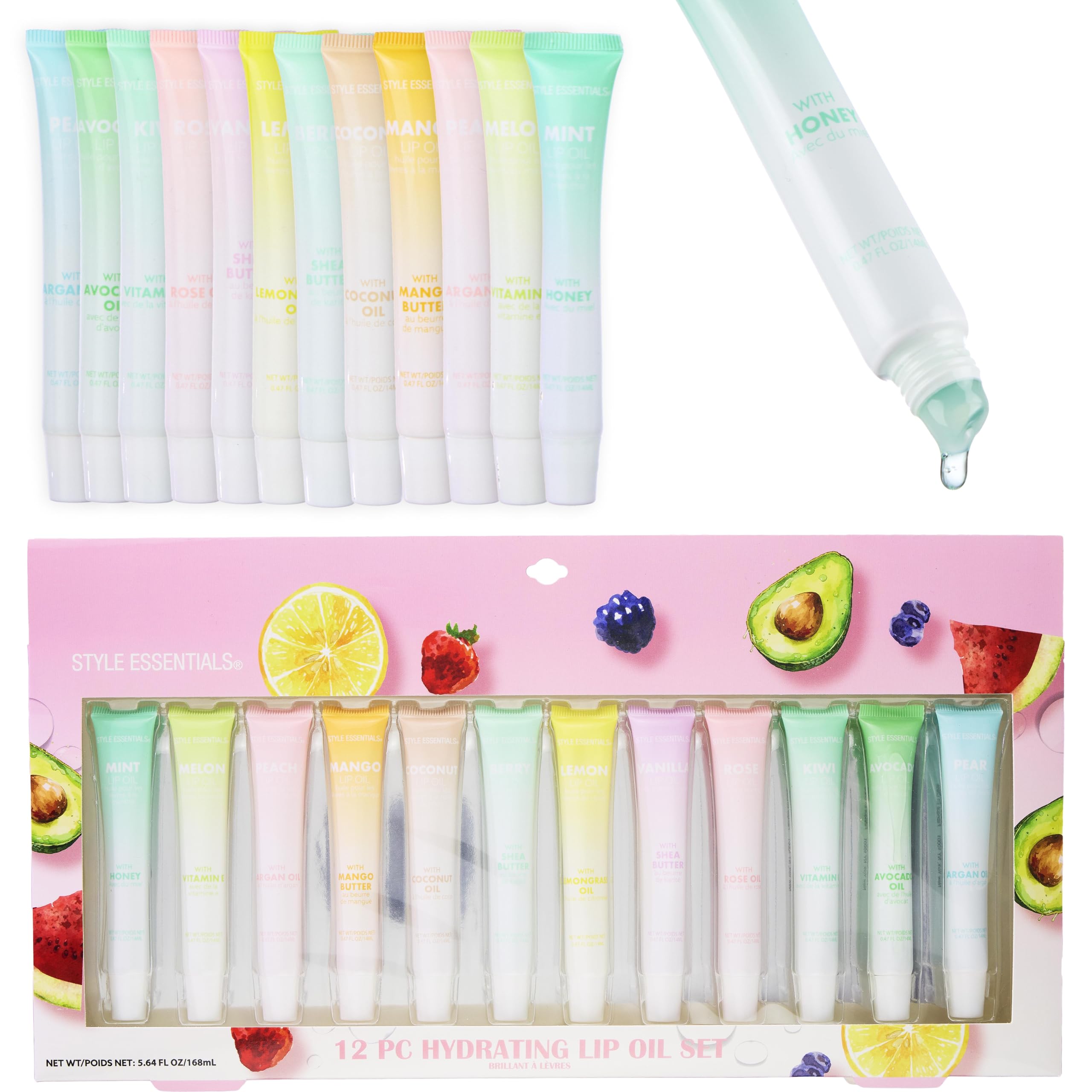 EXPRESSIONS 12pc Lip Oil Set – Flavored Hydrating Lip Oils with Squeeze Tube