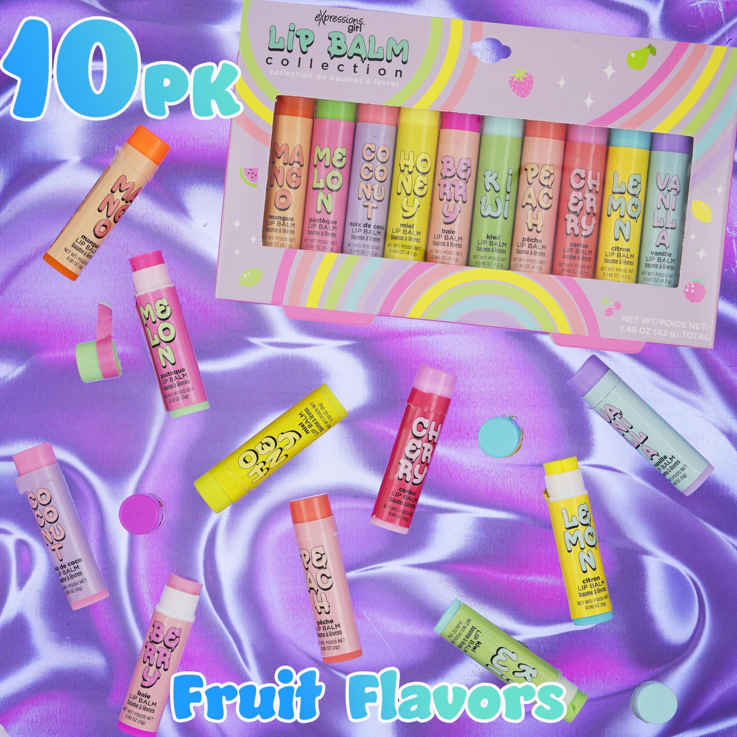 EXPRESSIONS 10pc Fruity Lip Balm Collection – Hydrating, Vitamin-Enriched Flavors