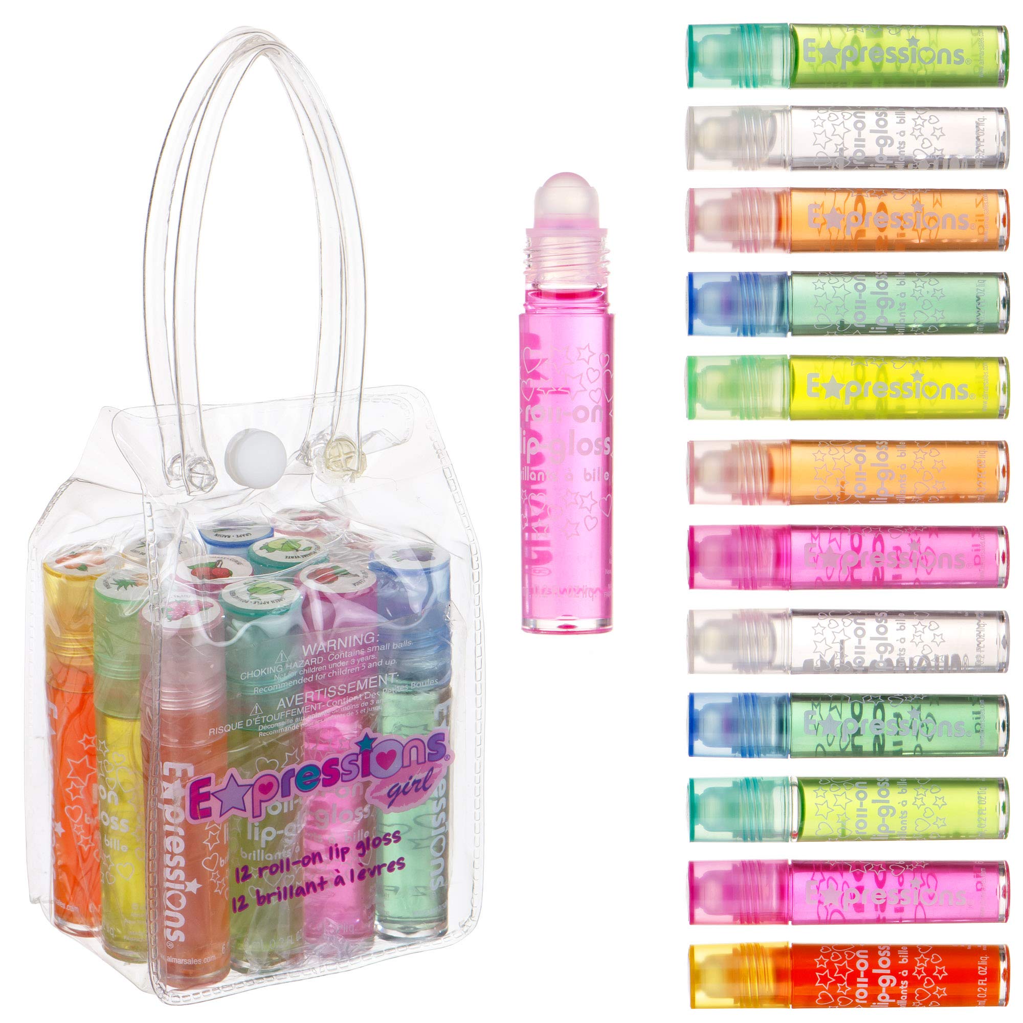 Expressions girl 12pc Roll-On Lip Gloss Set with Carrying Case – Non-Toxic, Kid-Friendly Fruity Lip Gloss Collection