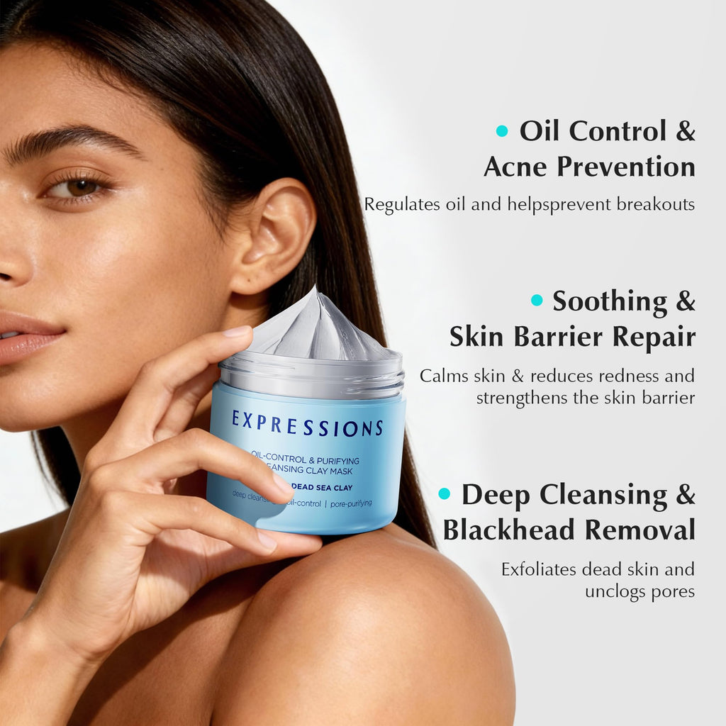 EXPRESSIONS WELLNESS Clay Mask for Face — Deep Cleansing Pores with Dead Sea Mud & Salicylic Acid