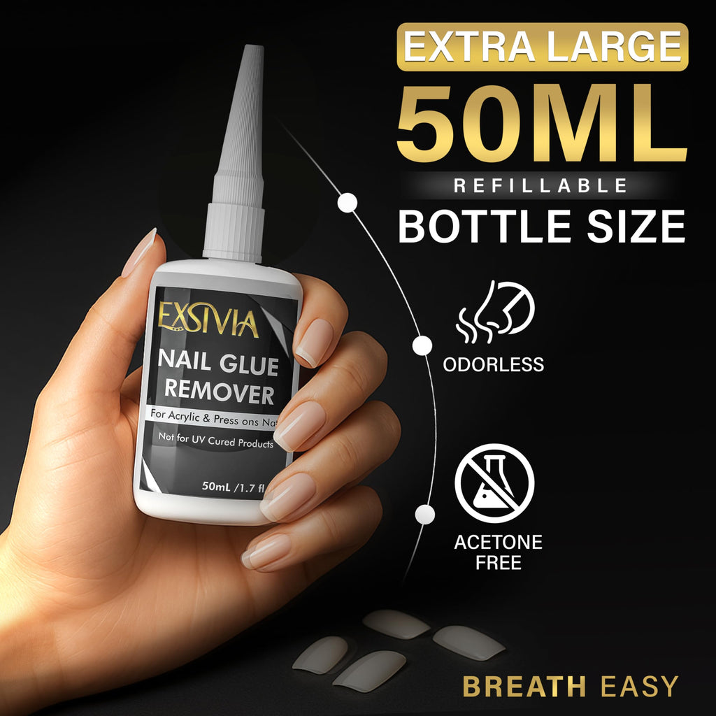 EXSIVIA Super Strong 2nd Gen Nail Glue Kit – 10ml Glue + Acetone-Free Remover (50ml)