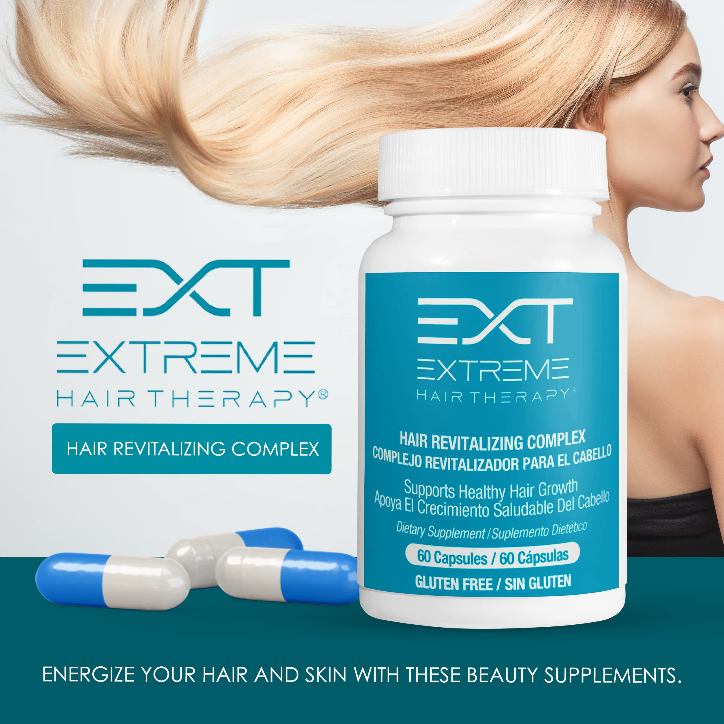 EXT Hair Loss Supplements with Biotin – Revitalizing Hair, Skin & Nails Vitamins, 60 Capsules