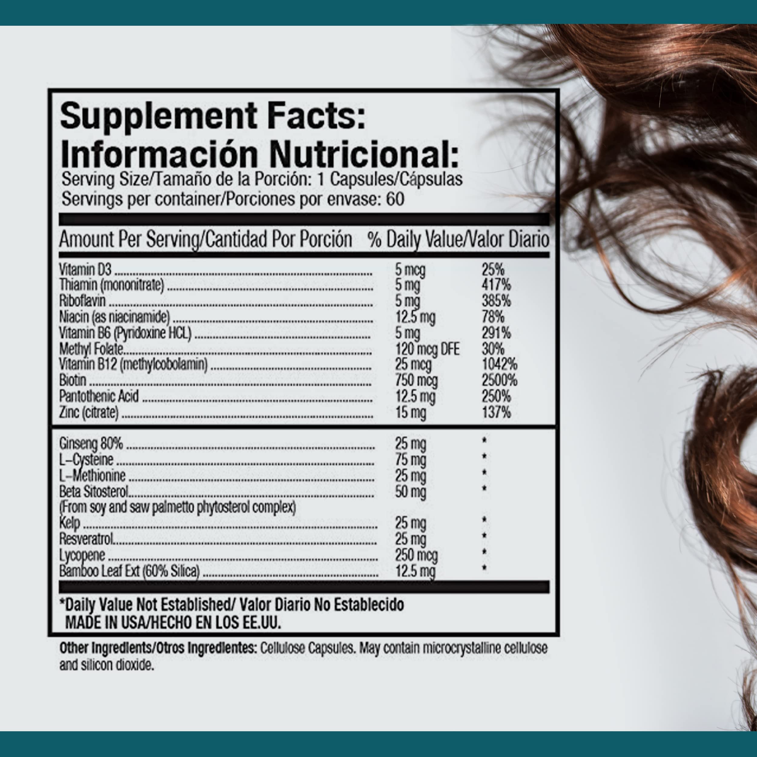EXT Hair Loss Supplements with Biotin – Revitalizing Hair, Skin & Nails Vitamins, 60 Capsules