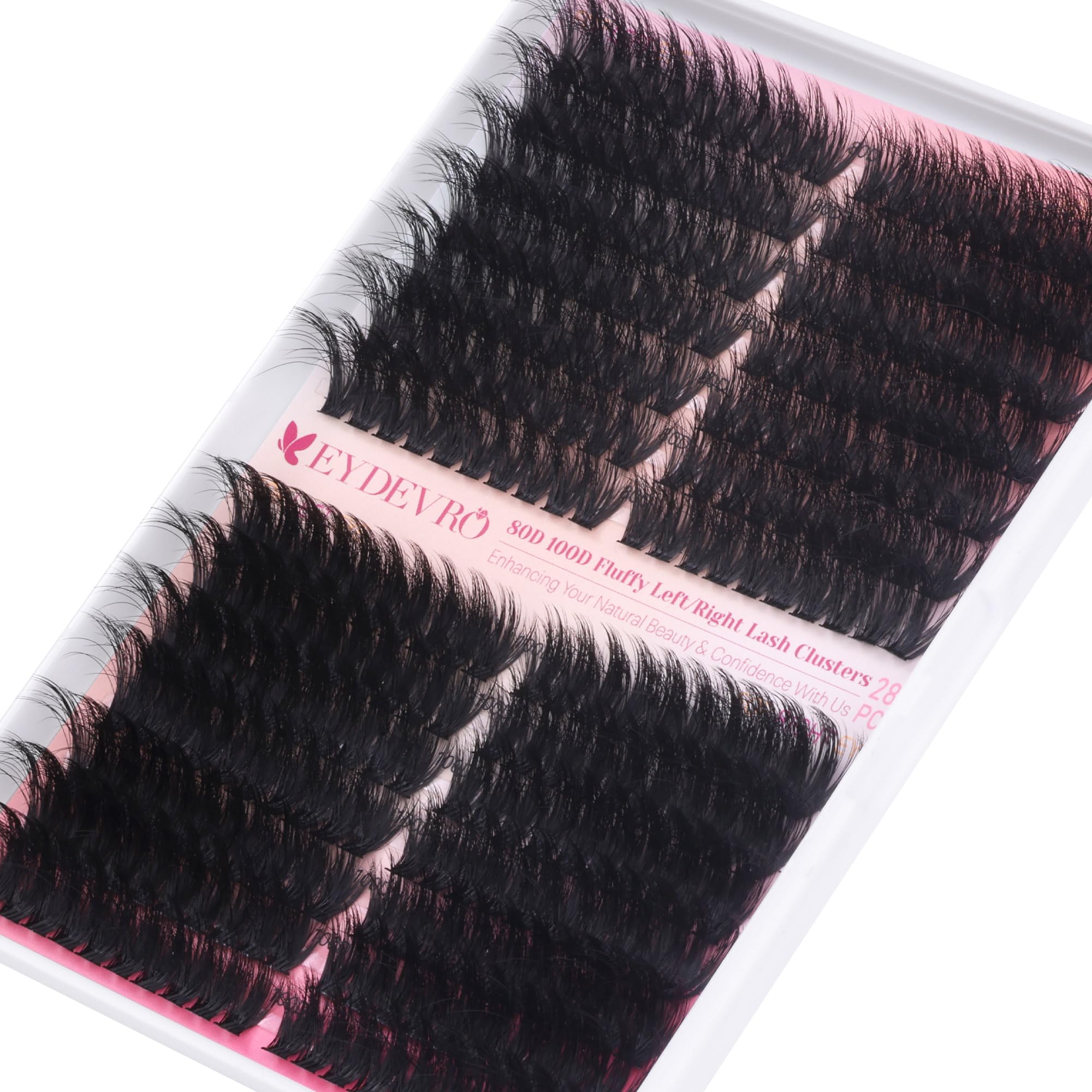 EYDEVRO Fluffy Lash Clusters Kit 80D/100D – Mega Volume Extensions with Bond, Seal & Tweezers