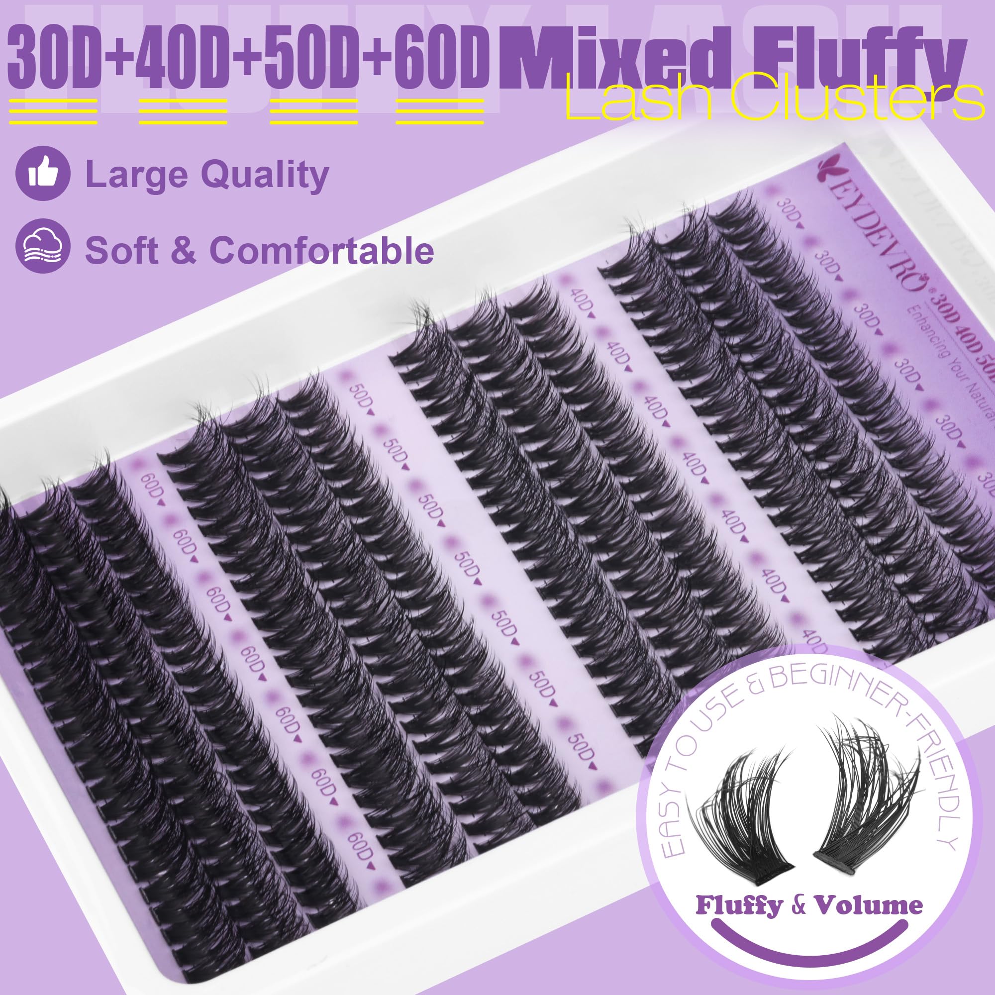 EYDEVRO Lash Clusters Kit 30D-60D – DIY Extensions with Bond, Seal & Tweezers