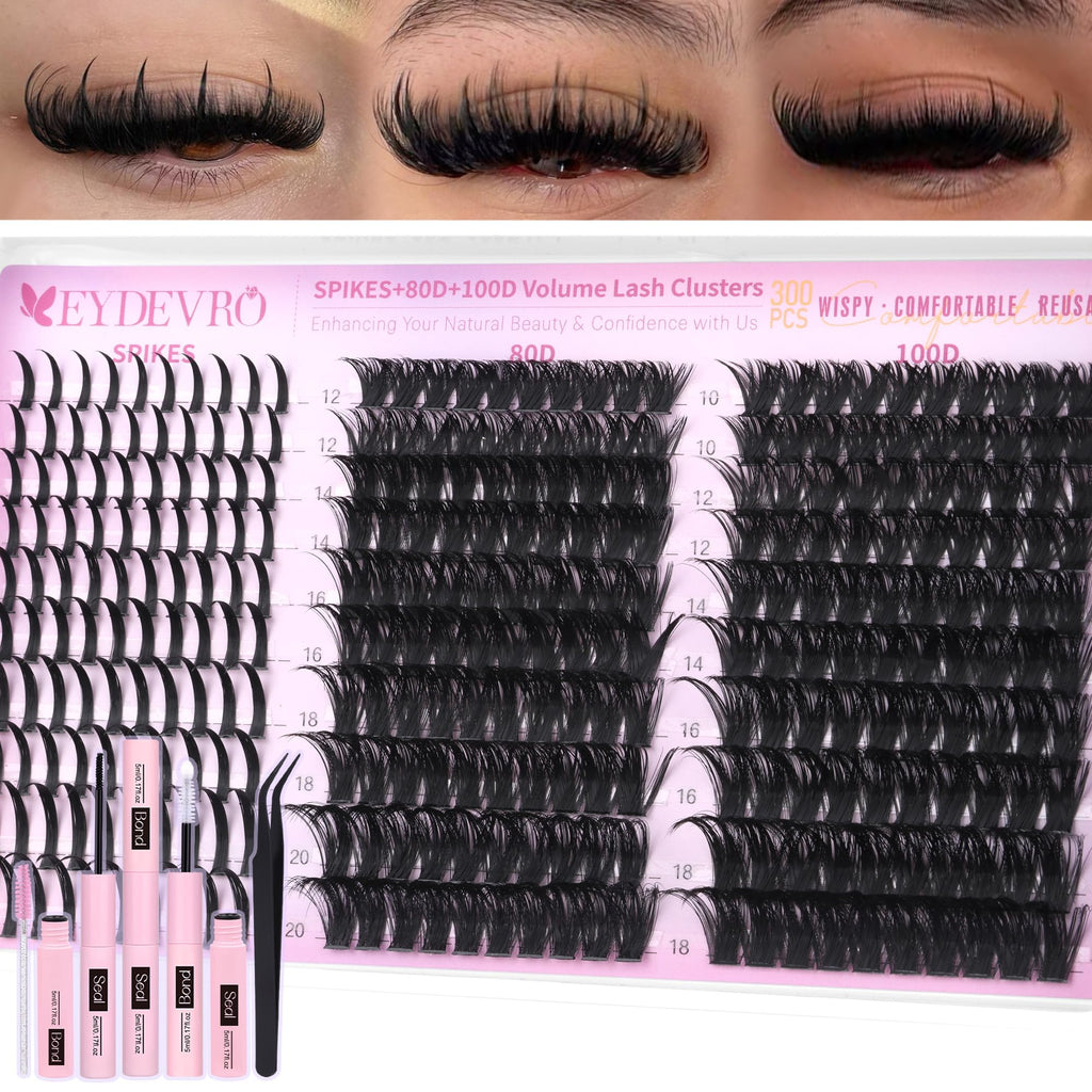 EYDEVRO Lash Clusters with Spikes – Wispy Volume Kit 12-20mm (80D/100D)