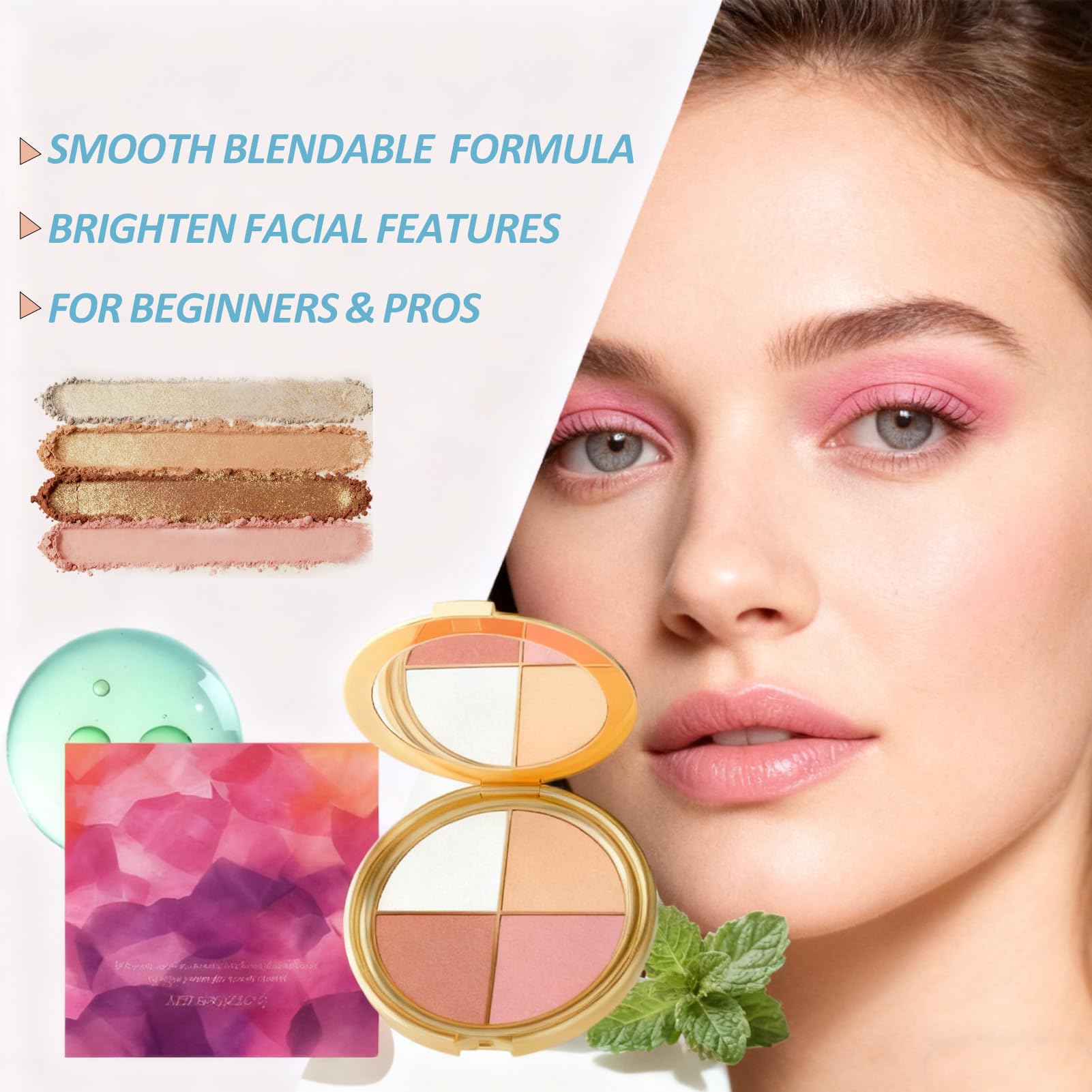 Eye & Cheek Palette 4-in-1 – Blendable Blush & Highlighter for Face & Eyes | Travel-Ready
