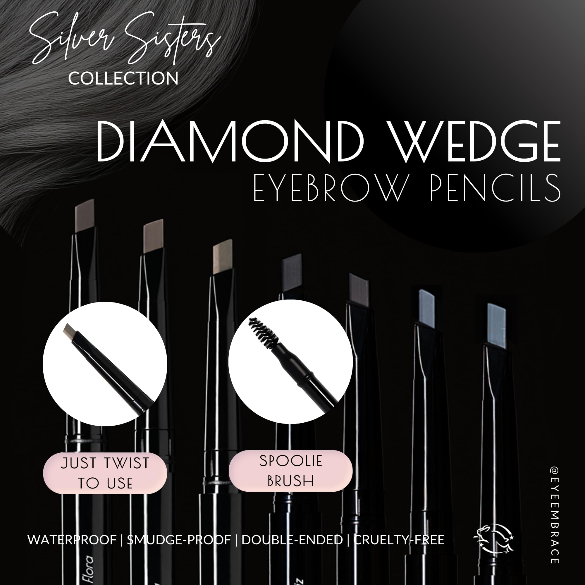 Eye Embrace Flora: Dark Brown-Gray Eyebrow Pencil – Waterproof, Dual-Ended Angled Tip & Spoolie
