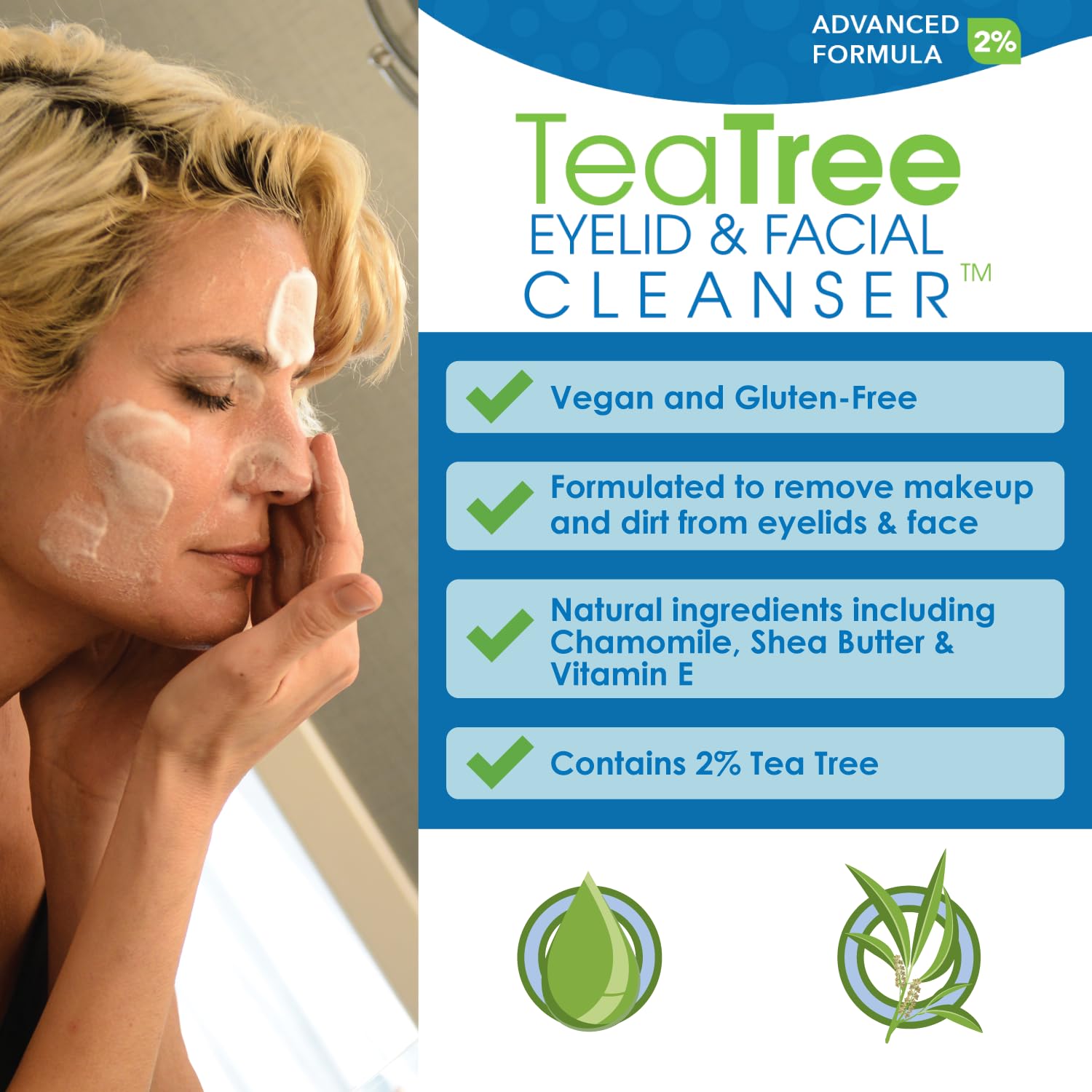 EyeEco Advanced Tea Tree Eyelid & Facial Cleanser – 50mL, Gentle, Non-Irritating Formula
