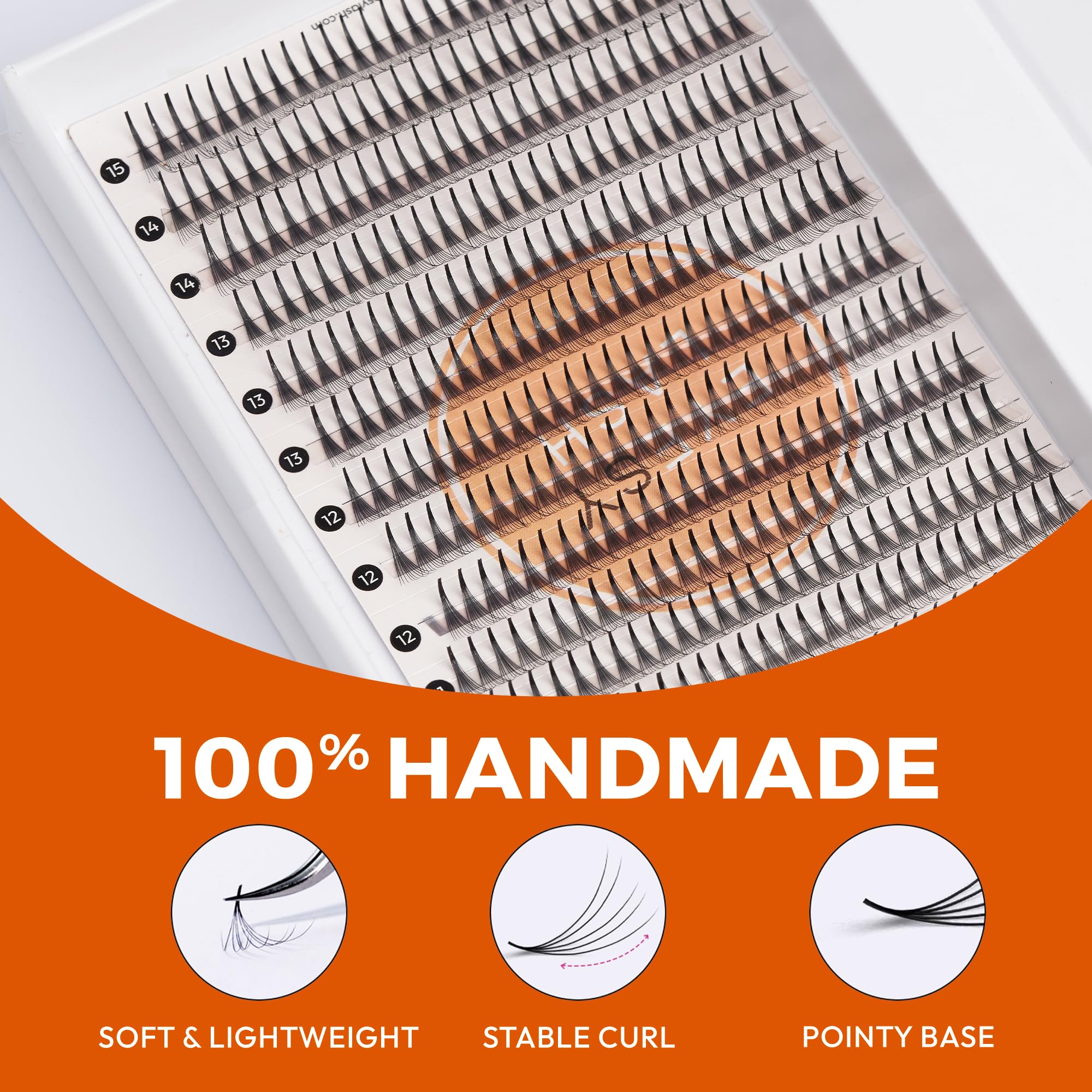 Eyesy Lash 448 Narrow Promade Fans - 10D 0.07mm C Curl, 9-15mm Mixed Lengths, Mega Volume Eyelash Extensions