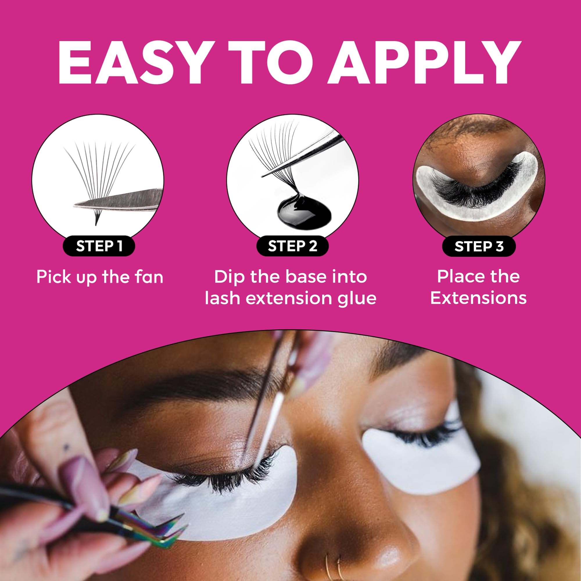 Eyesy Lash 500 Promade Fans | Volume Premade Lash Fans, Pointy Base, Handmade (12D 0.03 CC 10mm)