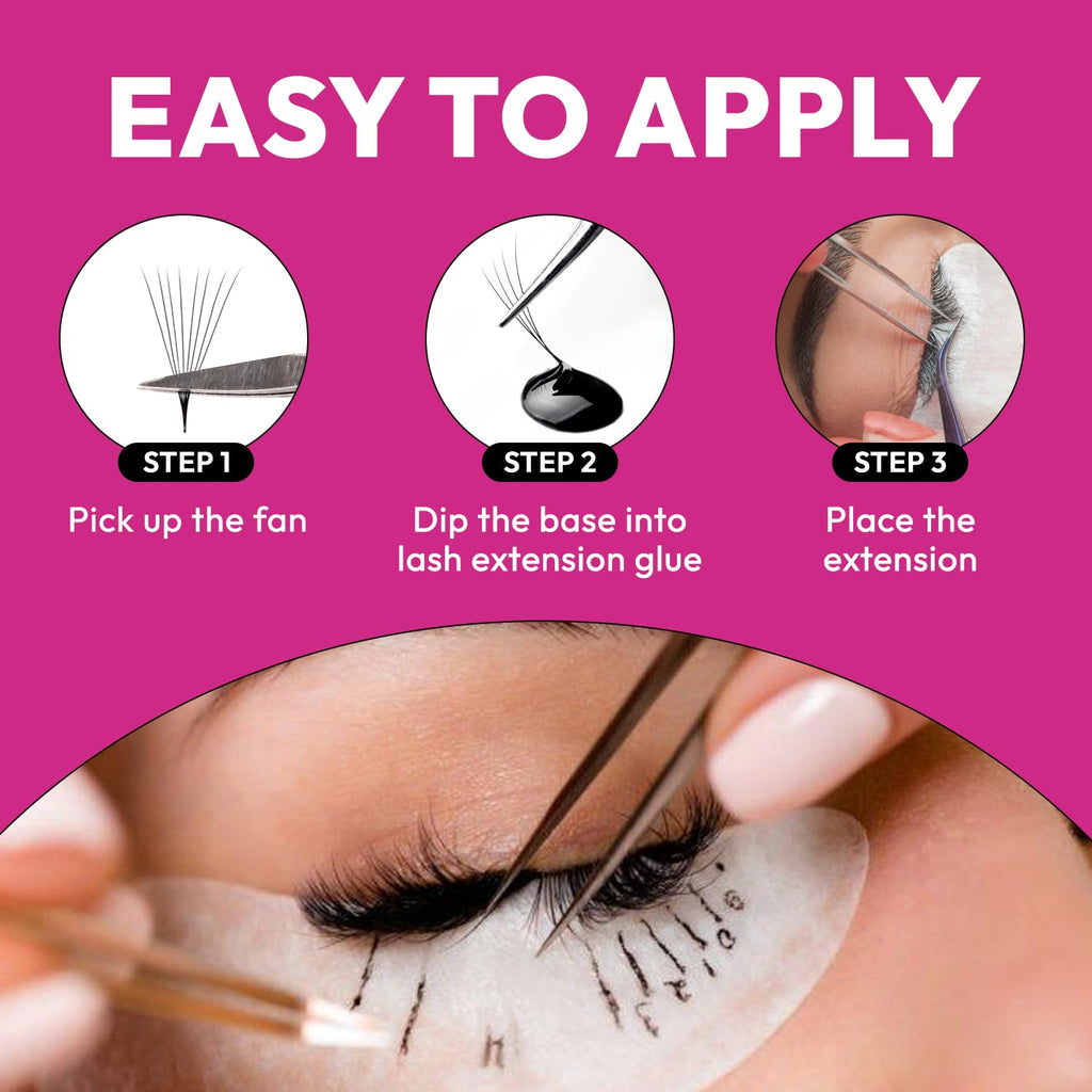 Eyesy Lash 500 Promade Fans – Volume Premade Lash Fans (6D, 0.07 CC, 15mm, Pointy Base)