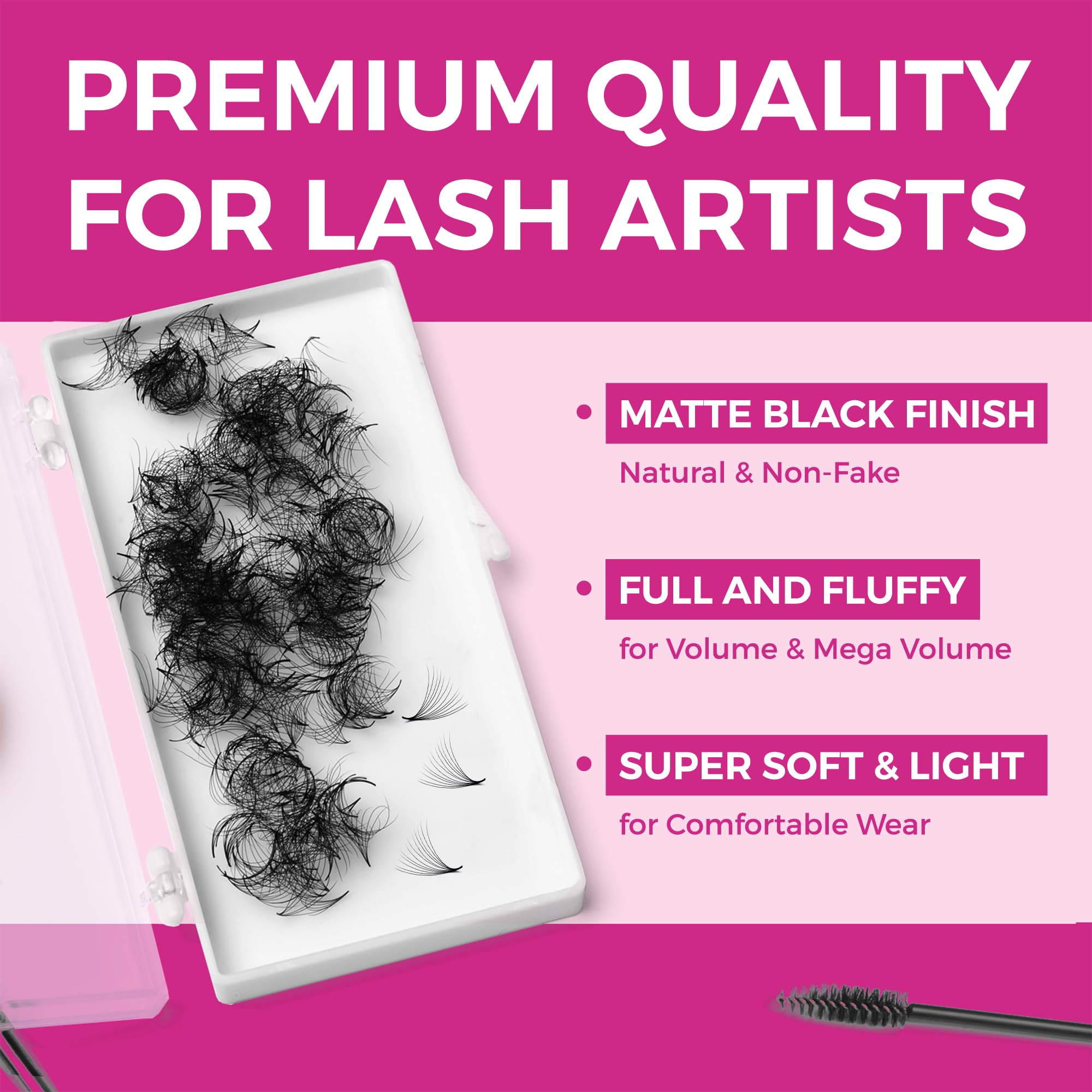 Eyesy Lash 500 Promade Fans | Volume Premade Lash Fans, Pointy Base, Handmade (12D 0.03 CC 10mm)