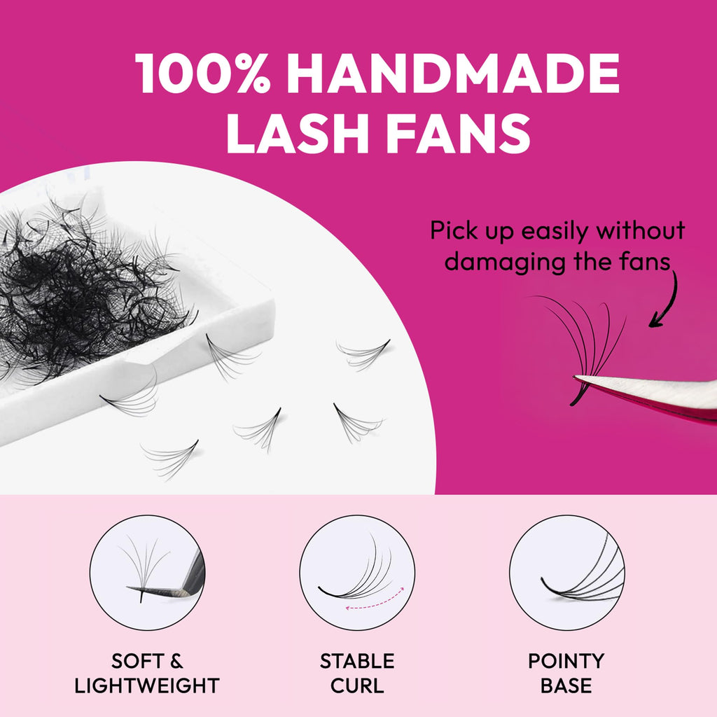 Eyesy Lash 500 Camellia Promade Fans – 3-in-1 10-12-14mm Curl C, 5D Premade Lash Fans