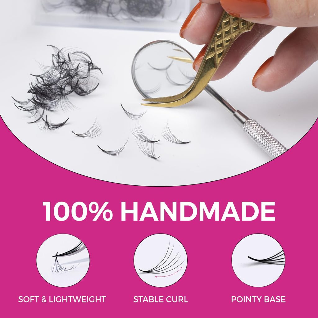 Eyesy Lash 500 Promade Fans – Premium Volume Premade Fans for Eyelash Extensions (10D 0.07 CC, 12mm)
