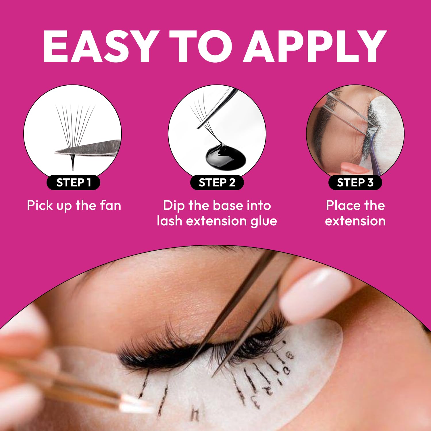 Eyesy Lash 500 Promade Fans – Volume Premade Lash Fans, Pointy Base, 6D 0.07 C 11mm