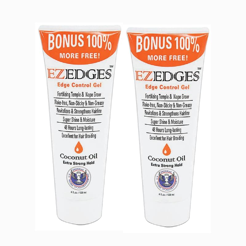 EZEDGES Edge Control Gel Extra Strong Hold Coconut Oil, 4 oz, Pack of 2