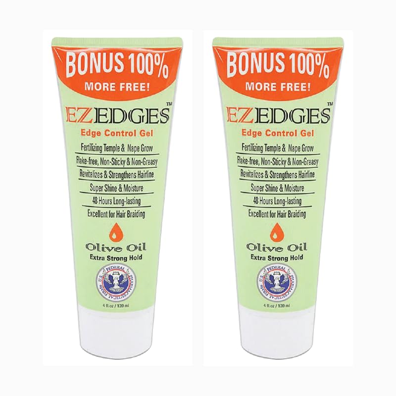 EZEDGES Edge Control Gel Extra Strong Hold with Olive Oil – 4 oz Pack of 2