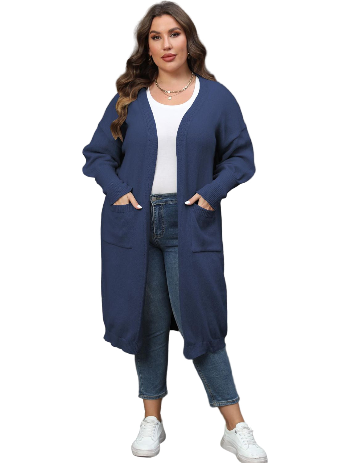 Plus Size Long Sleeve Pocketed Cardigan