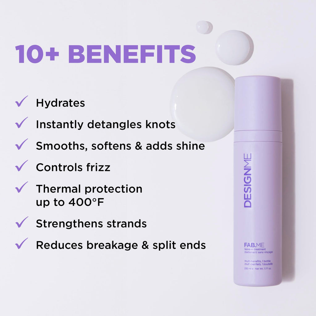 FAB.ME Leave-In Conditioner Spray by Design.Me – Shine, Detangle, Frizz Control, UV & Heat Protection, Color Safe (230 ml)