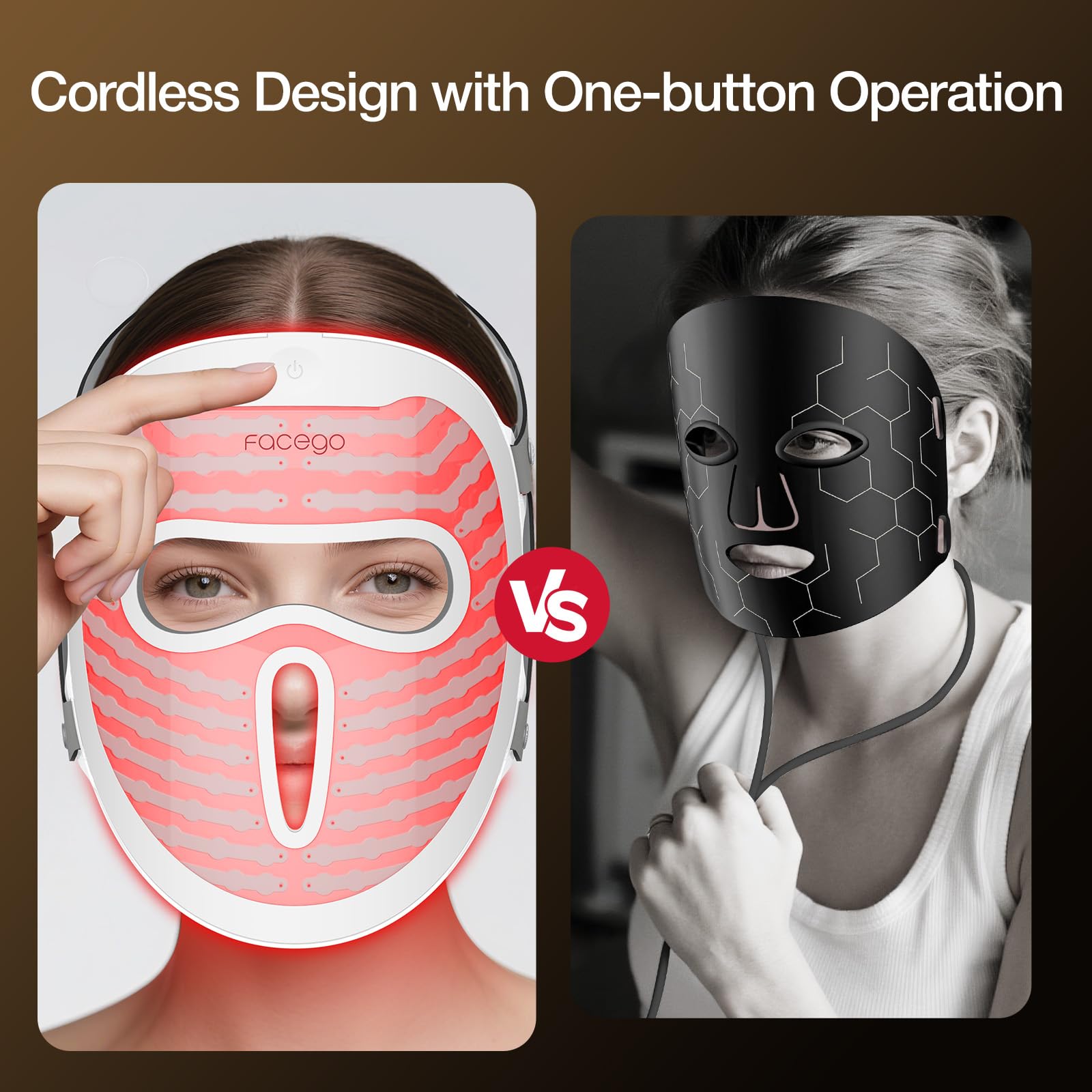 Facego Cordless Red Light Mask | 7+1 Wavelengths, Ergonomic, USB-C Rechargeable