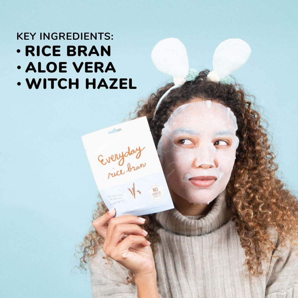 FACETORY Everyday Rice Bran Sheet Mask – Plant-Based K-Beauty Face Mask (10 Pack)