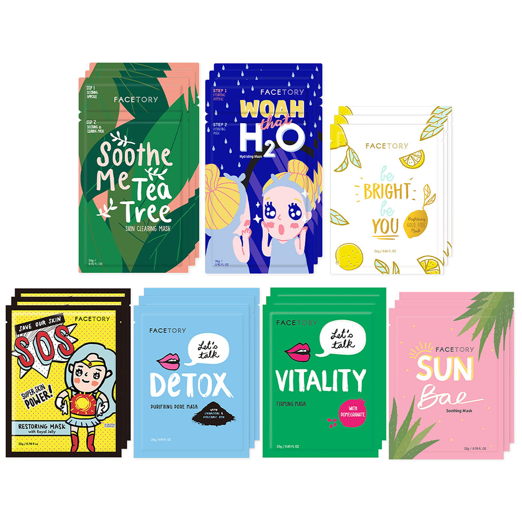 FACETORY Best of 7 Collection – 21pc K-Beauty Sheet Masks for All Skin Types