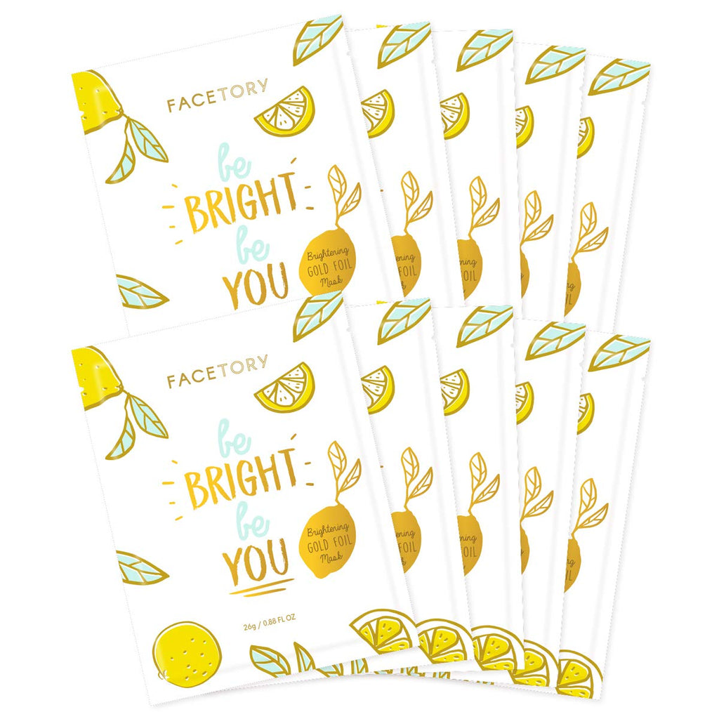 FACETORY Be Bright Be You Brightening Sheet Mask with Gold Foil & Lemon – 10 Pack